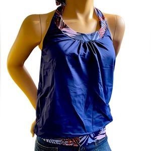 Hapari Sparkle Blouson Halter Tie Tankini Swim Top Size Small